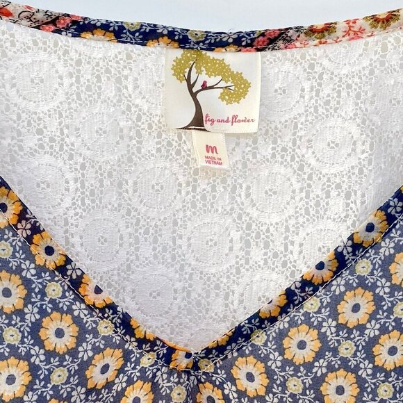 Fig & Flower Blouse Top Boho Relaxed Fit Chiffon Lace Floral Kimono Flowy - Picture 4 of 10
